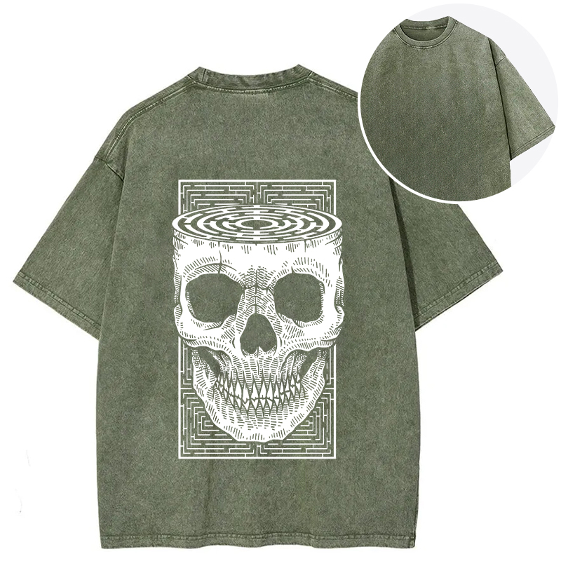 Horror Skull Back Washed T-Shirt