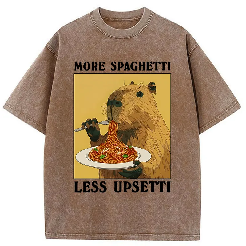 Unisex Capybara Eating Pasta Washed T-Shirt