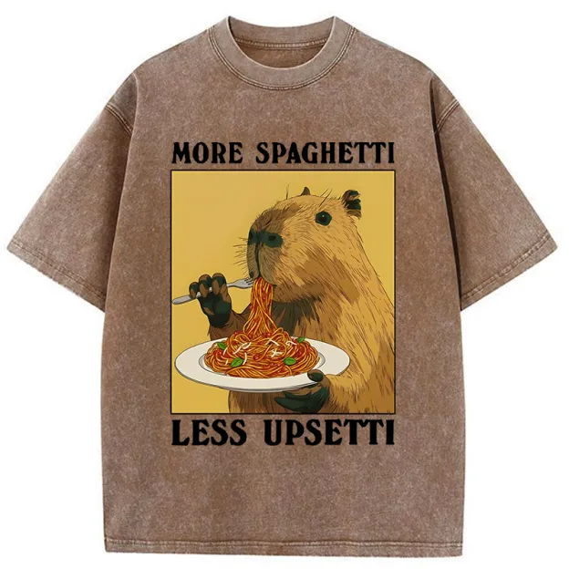 Unisex Capybara Eating Pasta Washed T-Shirt