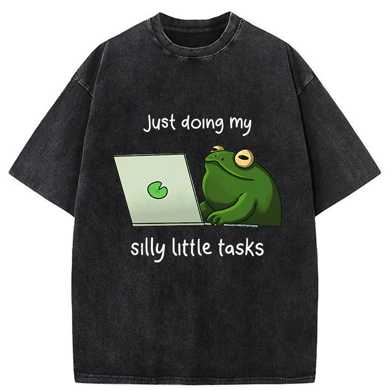 Unisex Silly Frog Is Working Washed T-Shirt