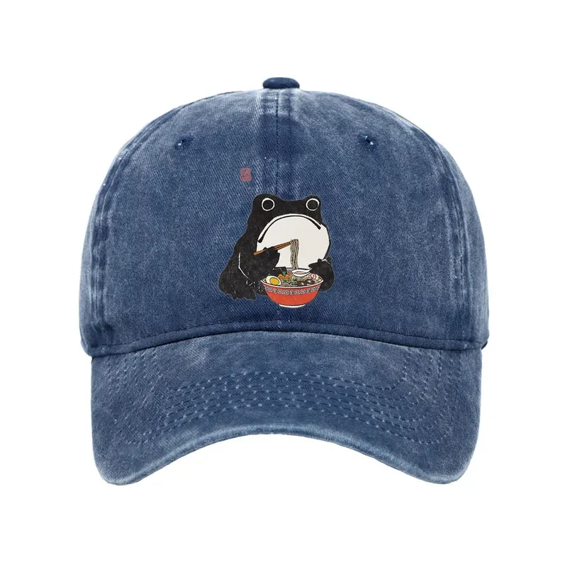  Funny Frog Eating Ramen Washed Cap