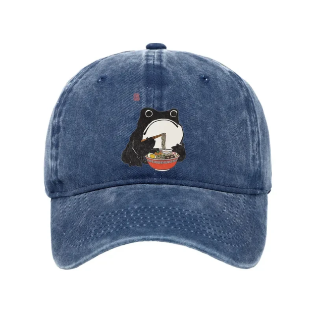 Funny Frog Eating Ramen Washed Cap