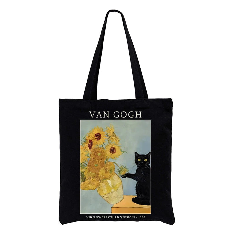 Tokyo-Tiger Black Cat With Sunflowers Tote Bag