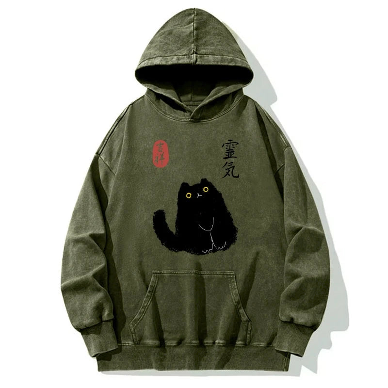 Black Civet Cat Washed Hoodie