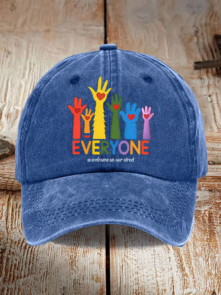 Unisex Retro Everyone Is Welcome On Our Street LGBTQ Print Hats