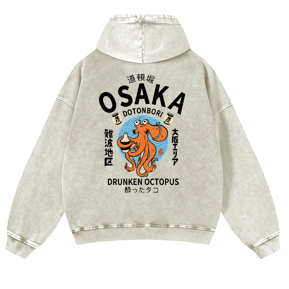 Osaka Drunken Octopus Vintage Washed Cotton Back Art Hoodie