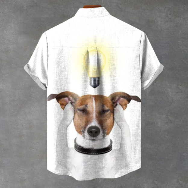 Bulb Puppy Vintage Print Casual 100% Cotton Shirt