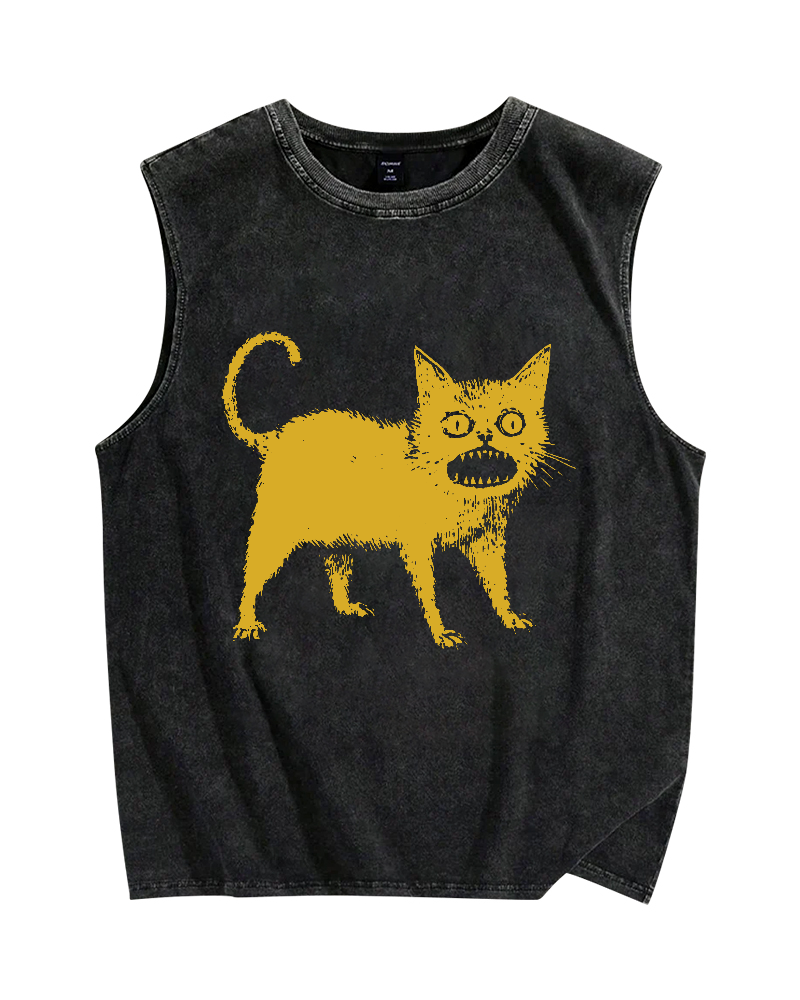 Horrible Japanese Cat Vintage Distressed Washed Tank Top