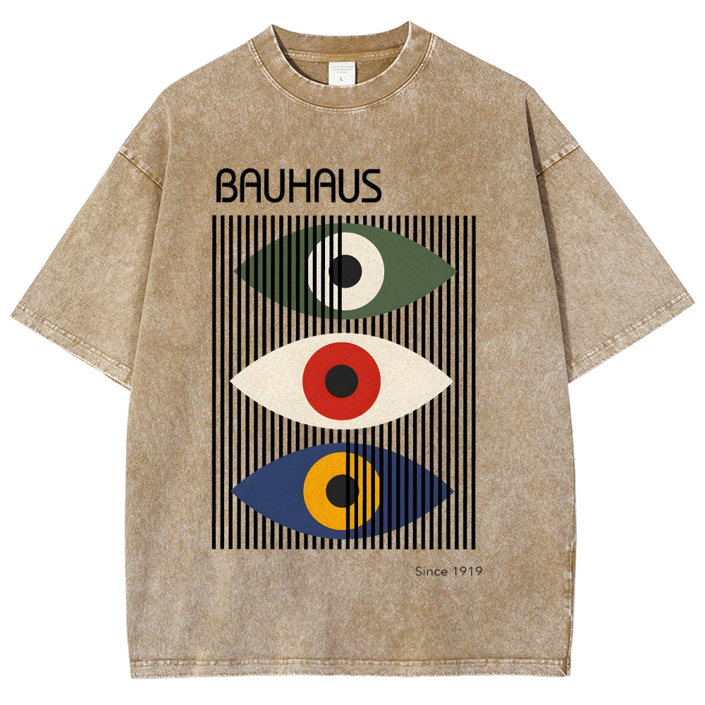 Unisex Bauhaus Art Eye Printed Washed T-shirt