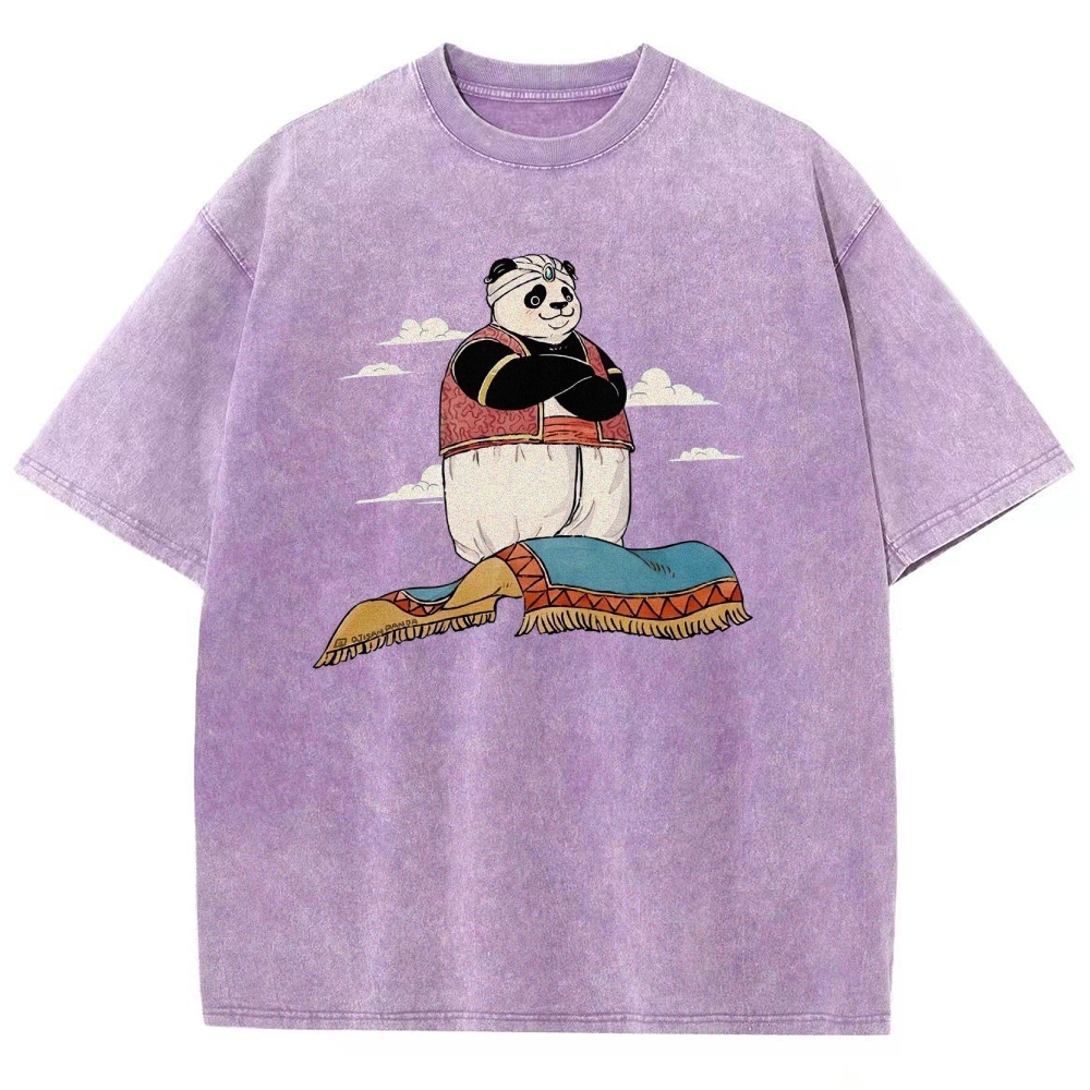 Arab Panda Pattern Washed Vintage Short Sleeves T-Shirt