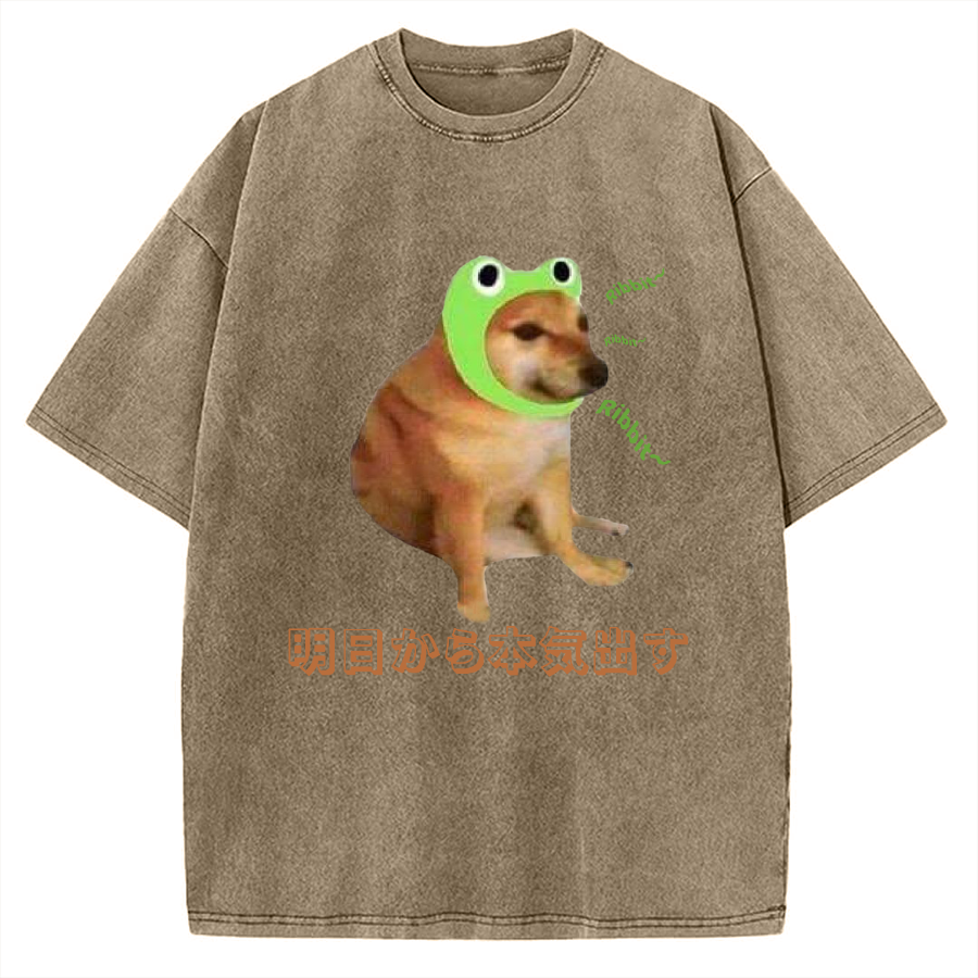 I'll get serious from tomorrow Froggy Cheems Funny Memes Vintage Washed T-shirt