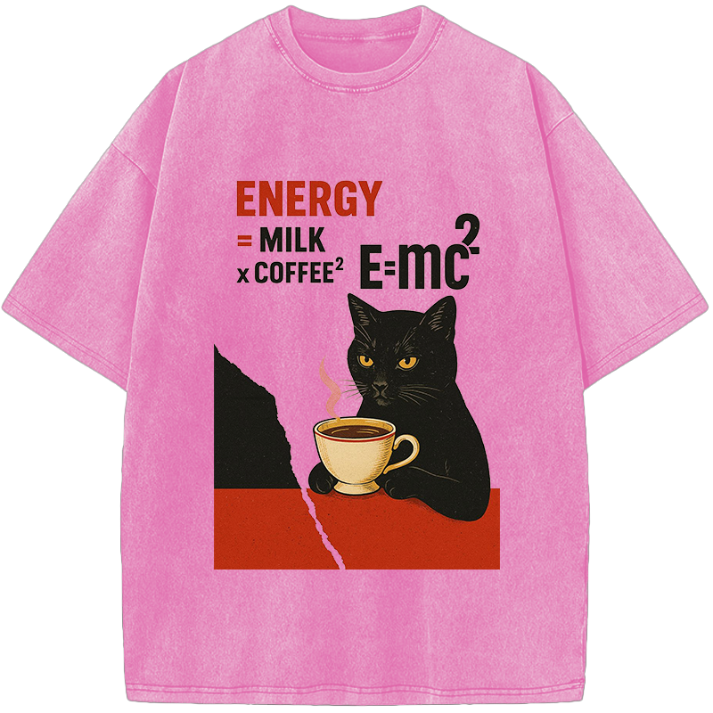 Unisex Cat Coffee Energy Formula Vintage Washed T-Shirt