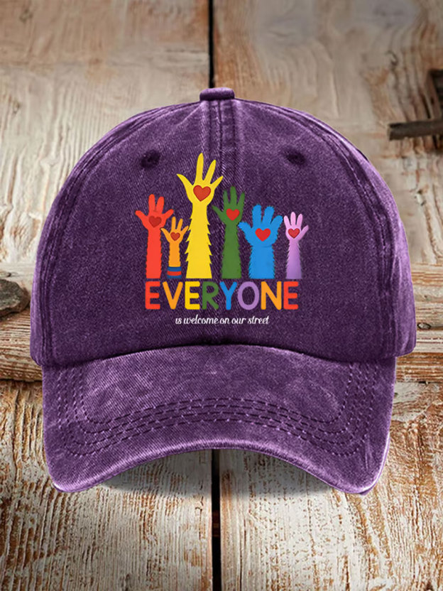 Unisex Retro Everyone Is Welcome On Our Street LGBTQ Print Hats