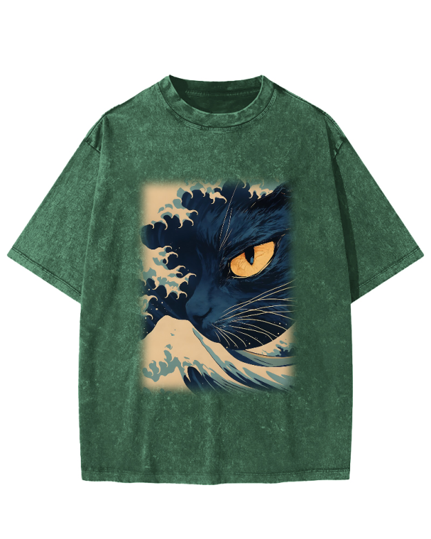 Cats in Japan's Giant Waves Vintage Washed T-shirt