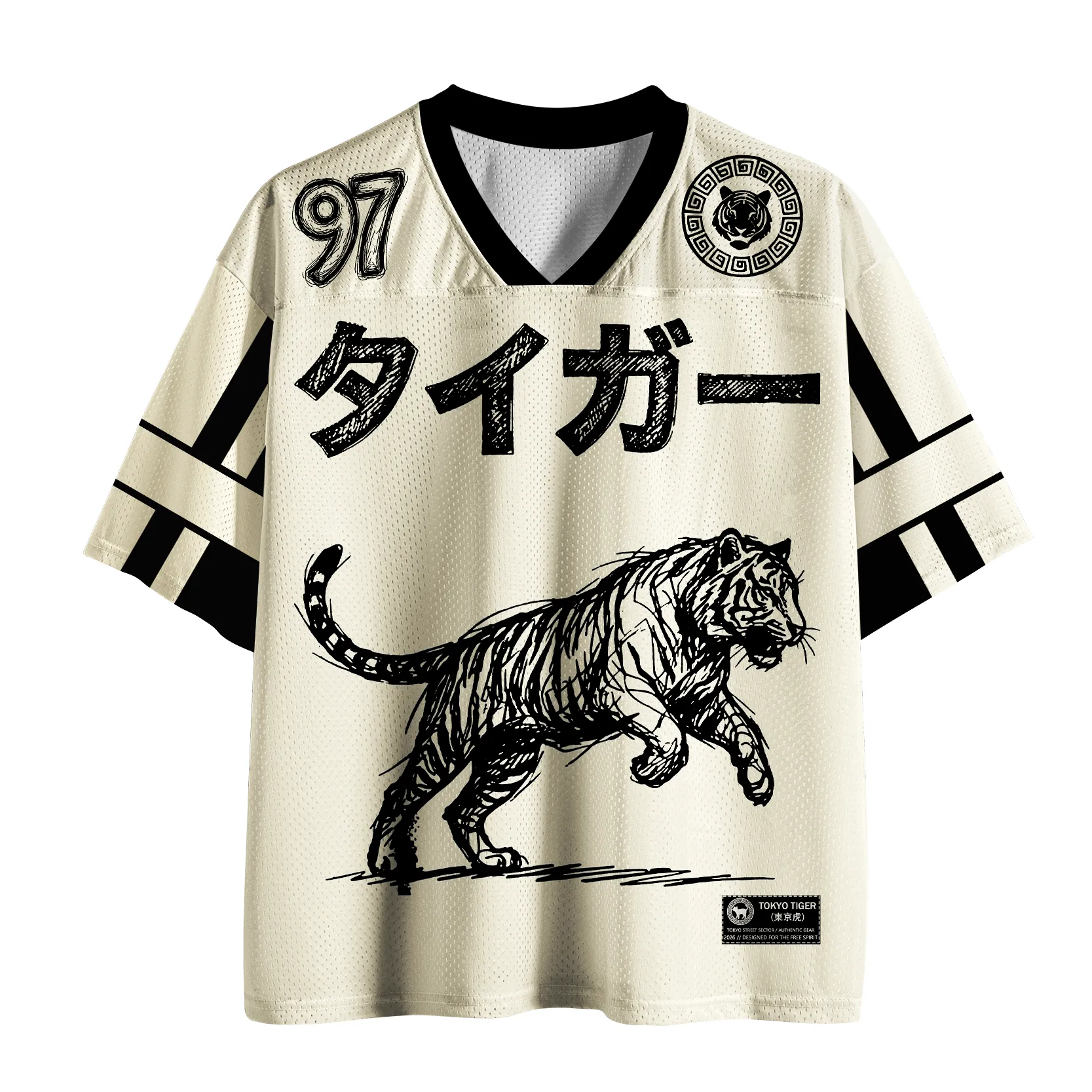 Monochrome Tiger Line Art Printed Jersey Shirts