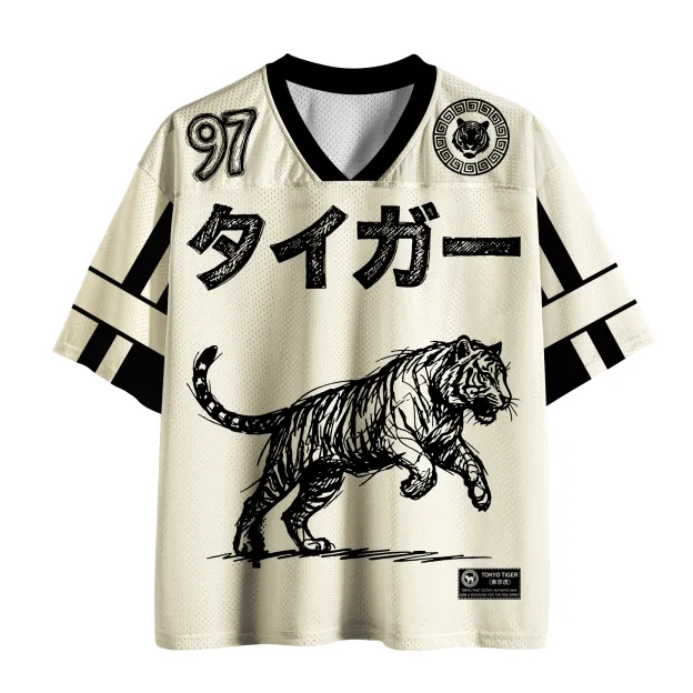 Monochrome Tiger Line Art Printed Jersey Shirts