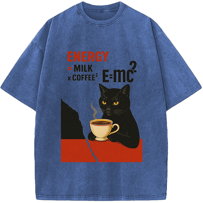 Unisex Cat Coffee Energy Formula Vintage Washed T-Shirt