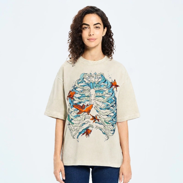 Fish & Wave Bone Art Vintage Cozy T Shirt