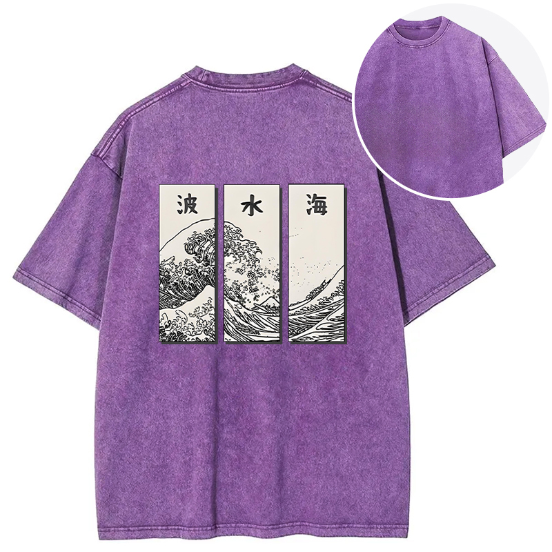 Japanese Art Wave Back Washed T-Shirt