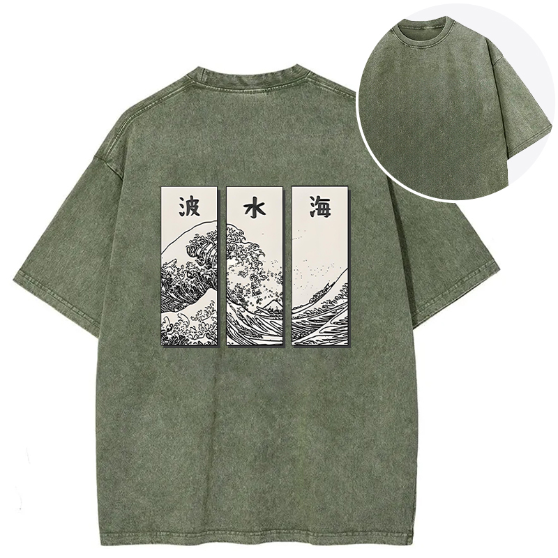Japanese Art Wave Back Washed T-Shirt