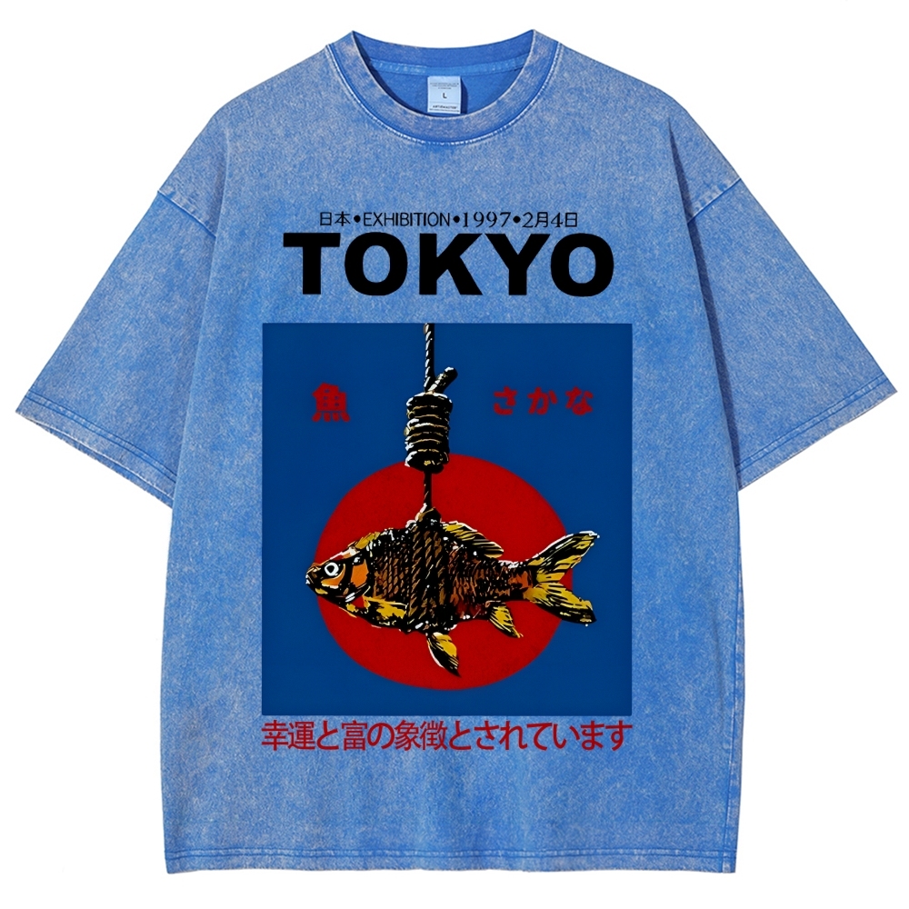 1997 Tokyo fish retro Japanese Vintage Washed T-shirt