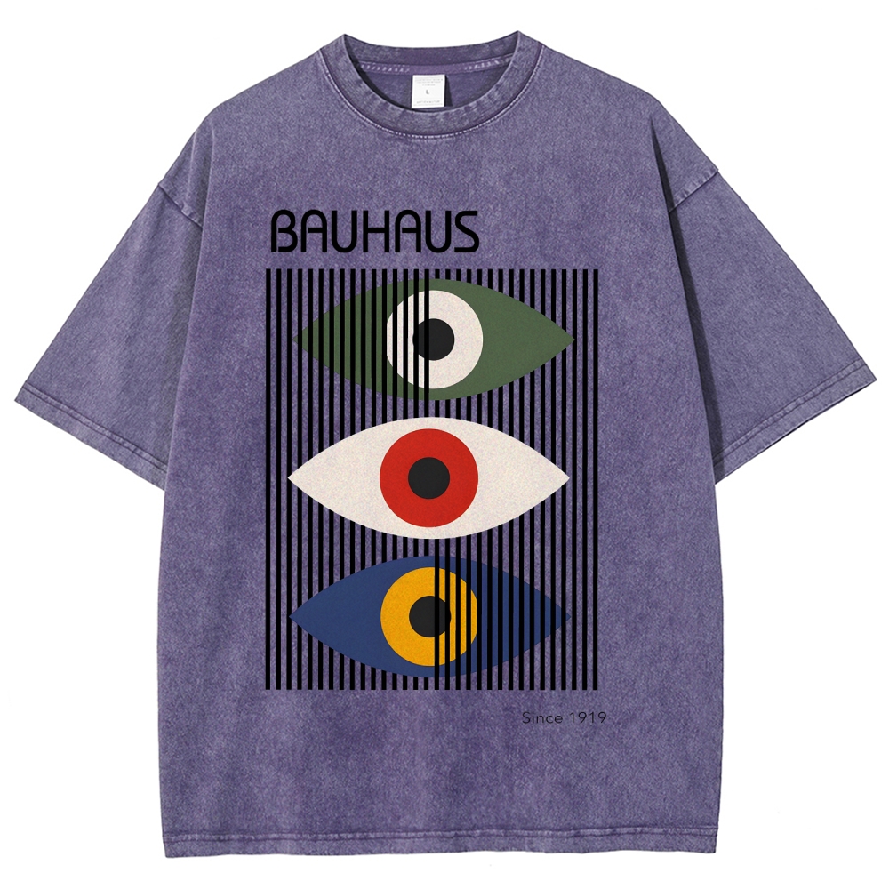 Unisex Bauhaus Art Eye Printed Washed T-shirt