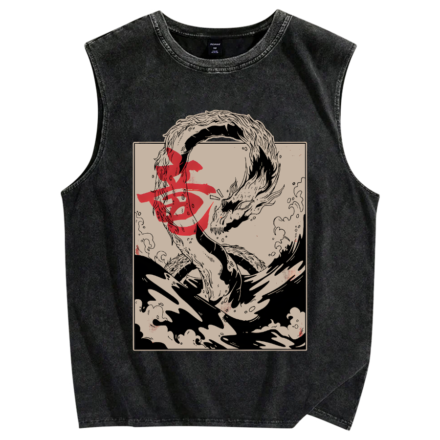 Japanese Dragon Vintage Distressed Washed Tank Top