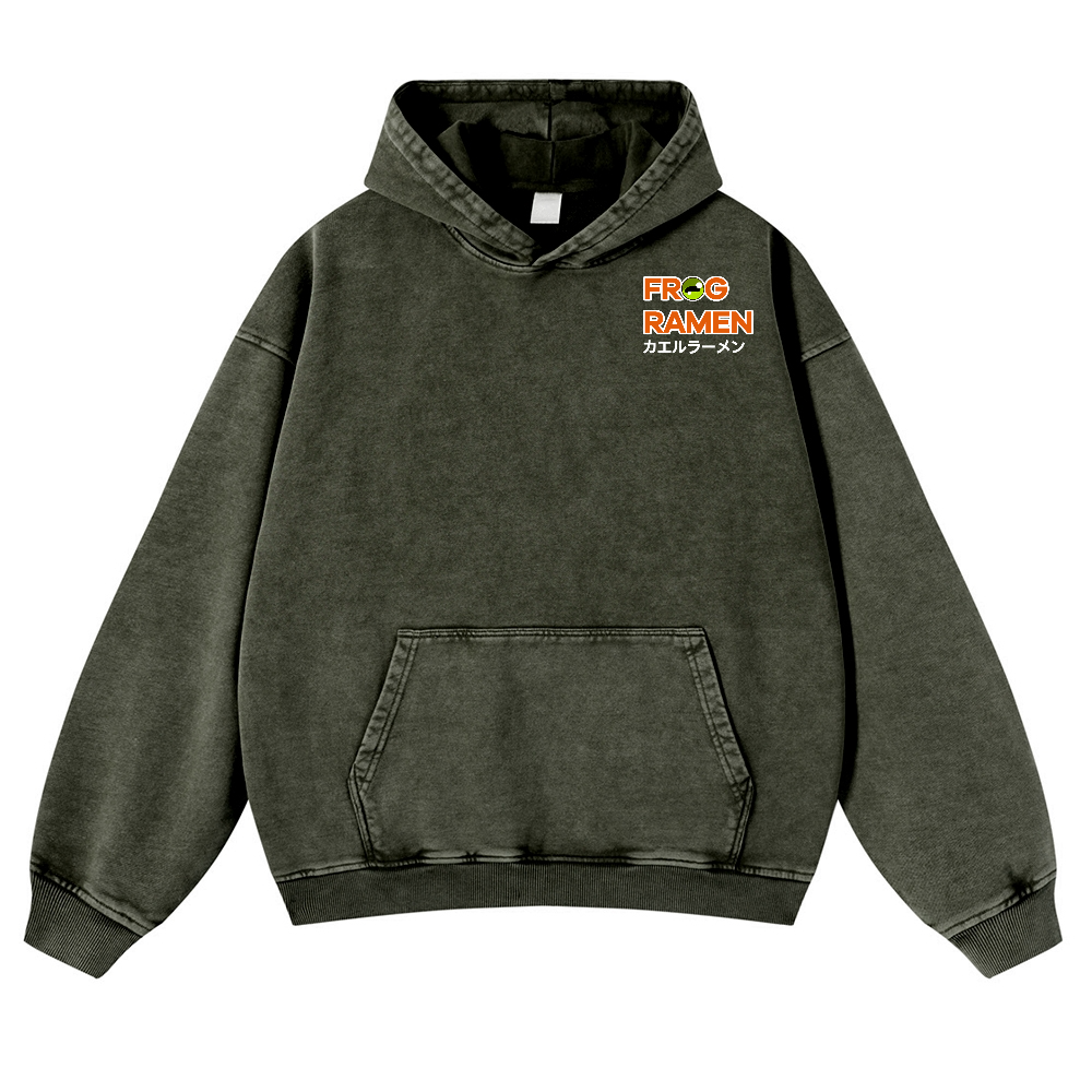 Frog Ramen Vintage Washed Cotton Back Art Hoodie