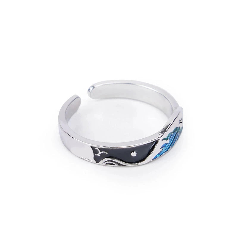 The Great Wave Off Birds Men Couple Ring