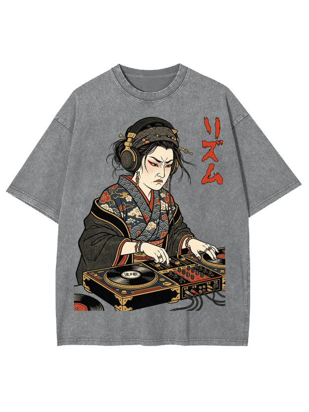 Unisex Geisha DJ Rhythm Printed Washed Tee