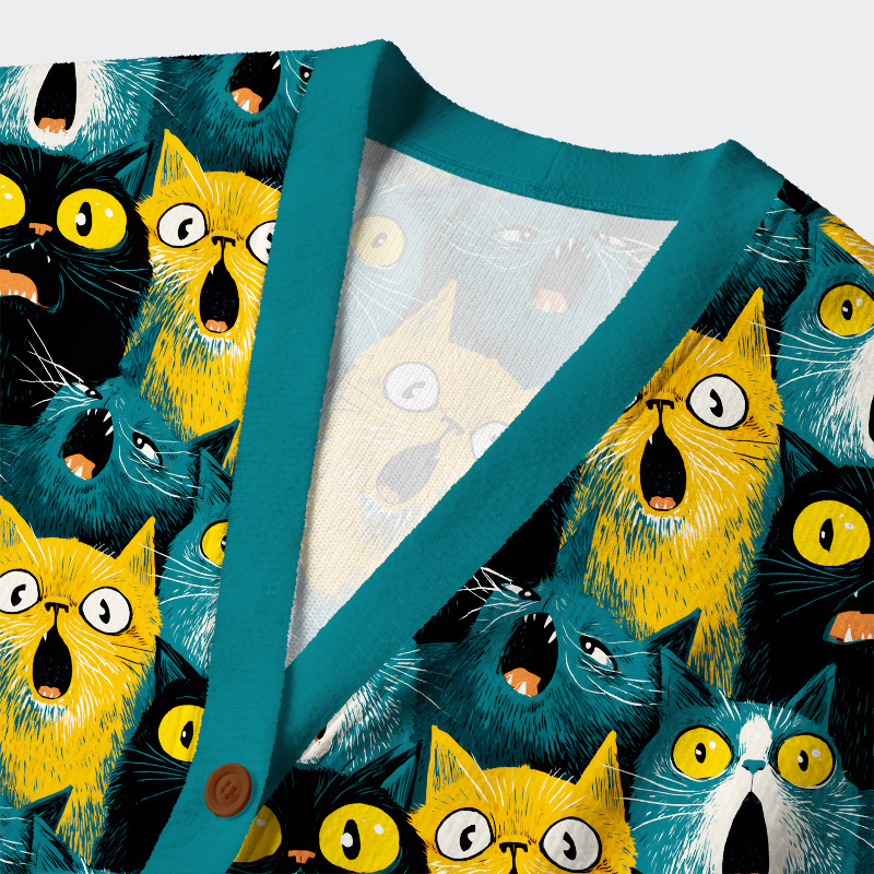 Unisex Surprised Cat Ugly Cardigan Sweater