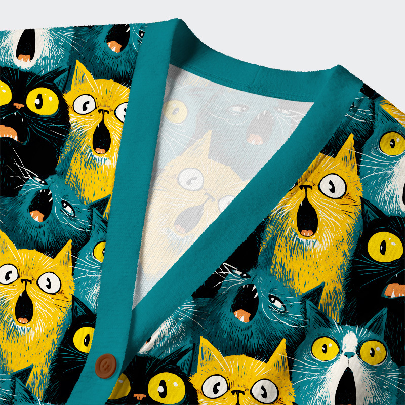 Unisex Surprised Cat Ugly Cardigan Sweater