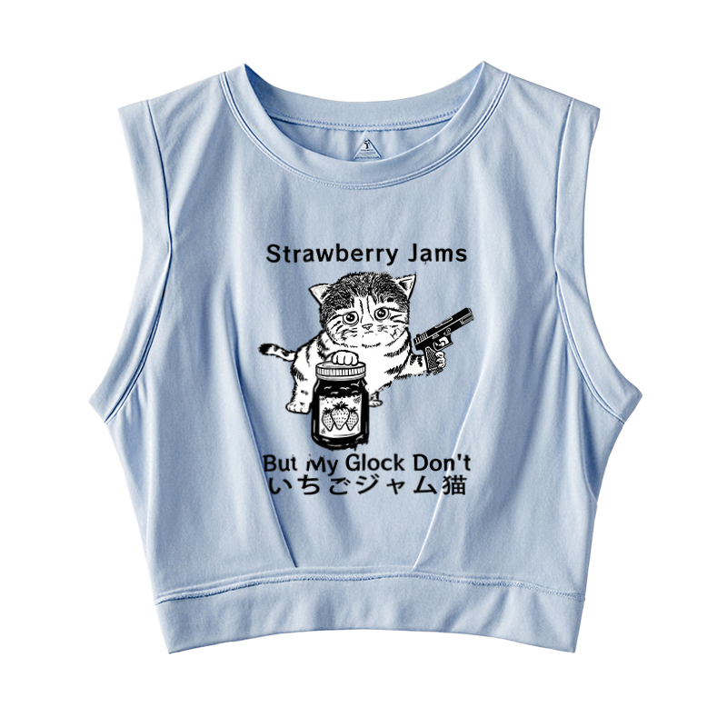  Strawberry Jam Cat Sleeveless Crop Top