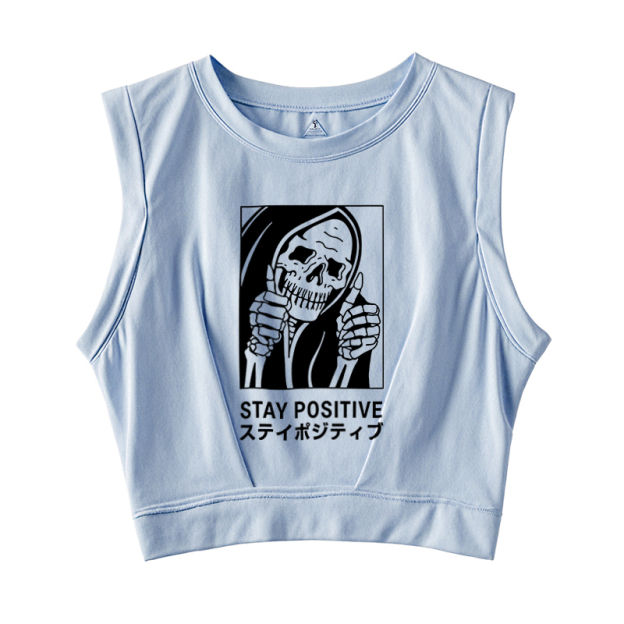  Stay Positive Skeleton Sleeveless Crop Top