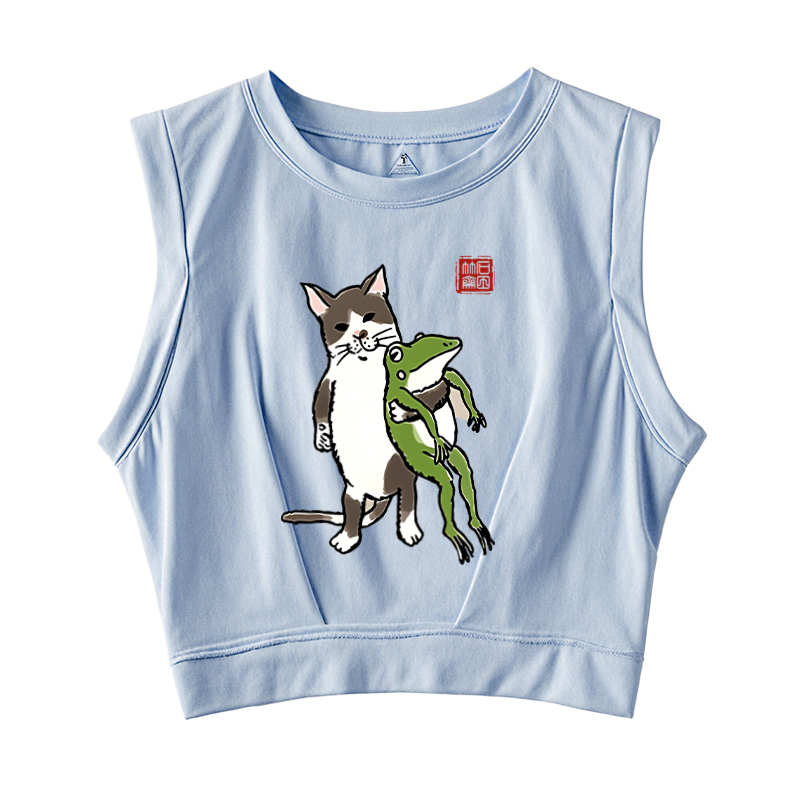  Cat Holding A Frog Sleeveless Crop Top