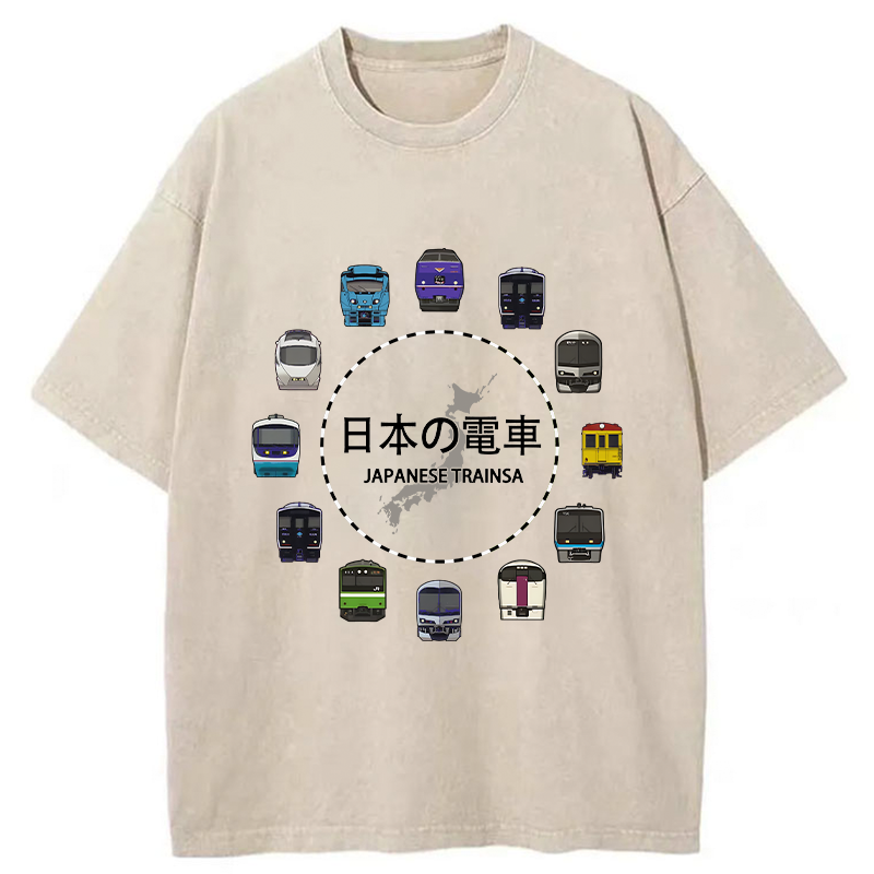 Japanese Trains Washed T-Shirt