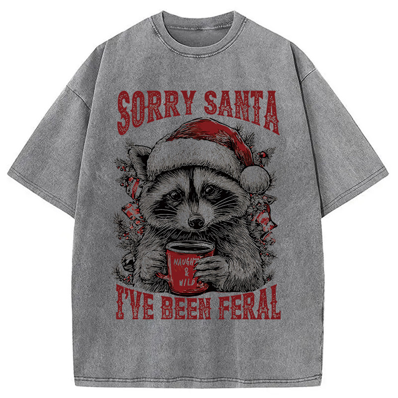 Sorry Santa I've Been Feral Washed T-Shirt