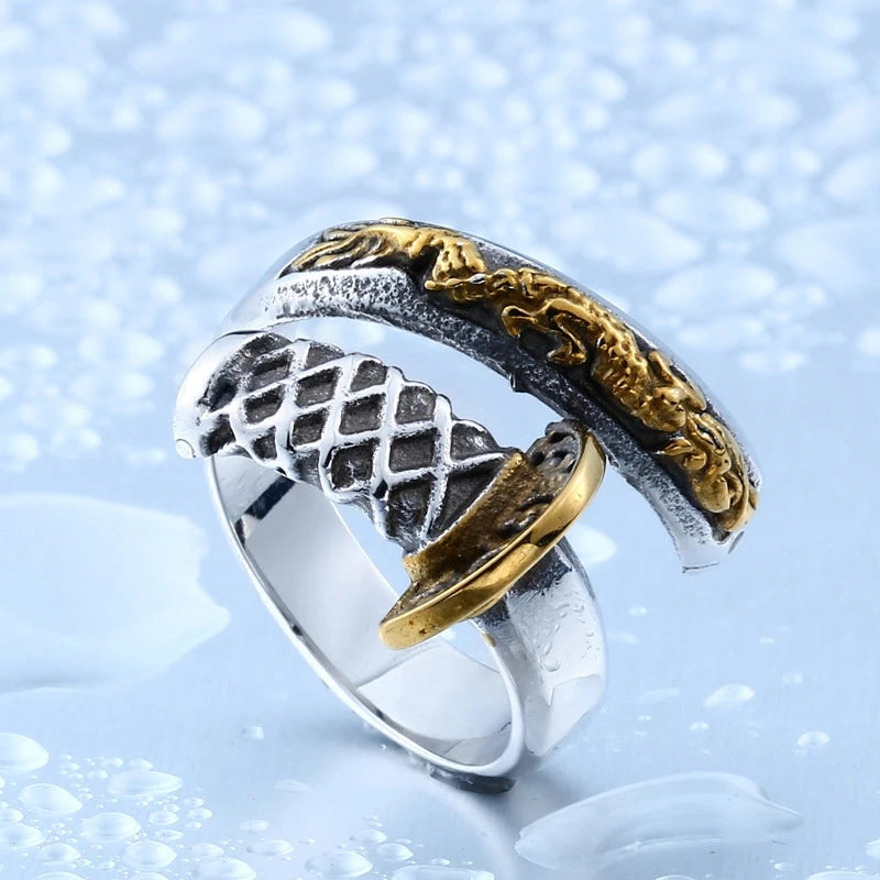 Japanese Samurai Dragon Sword Ring