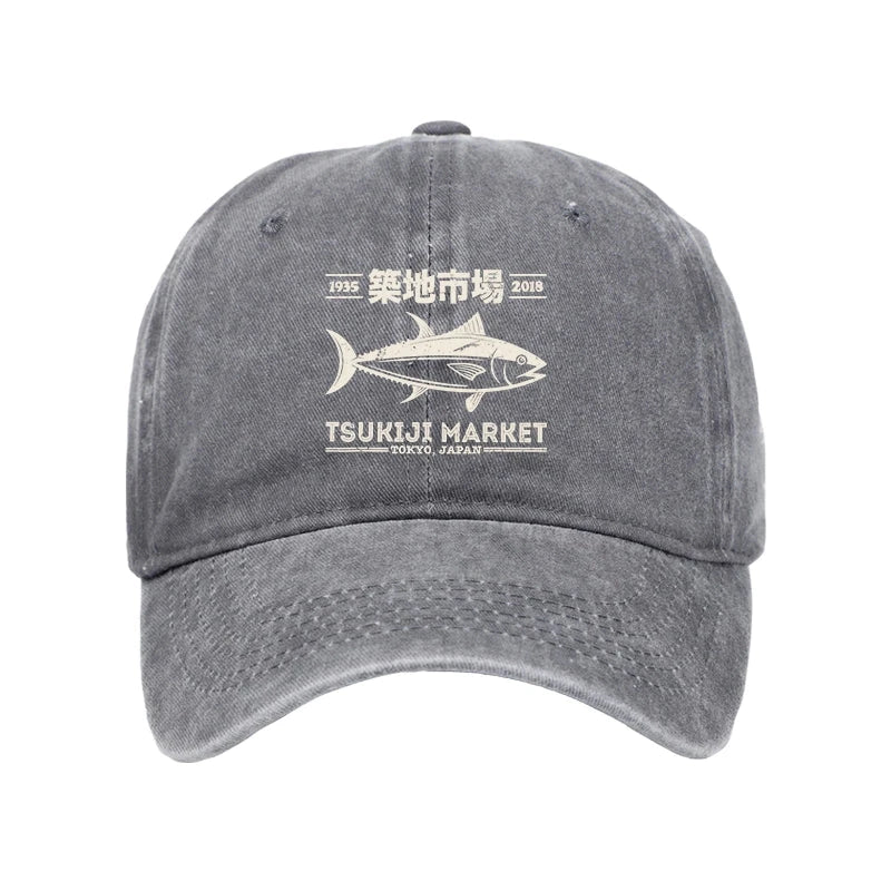  Retro Tsukiji Fish Market Streetwear Tokyo Washed Cap