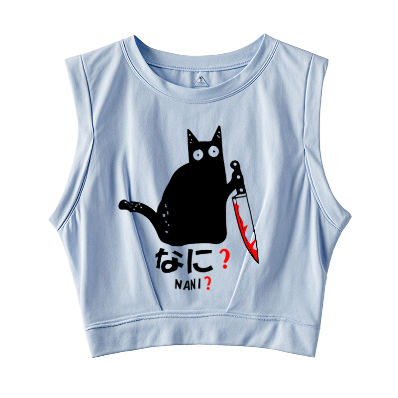  A Puzzled Cat Holding A Knife Sleeveless Crop Top