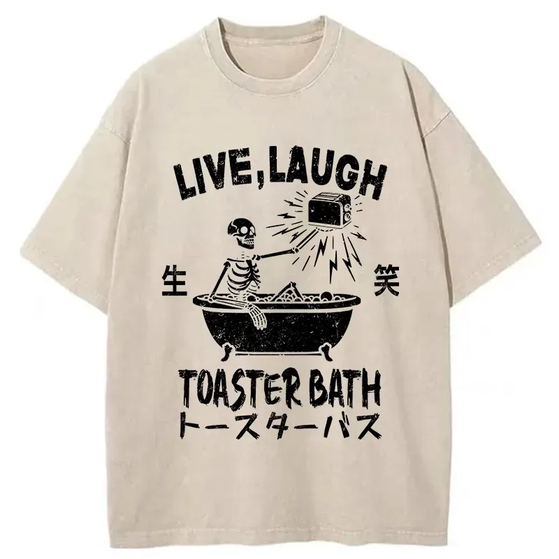 Funny Electric Shock Skeleton Washed T-Shirt