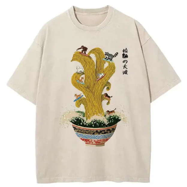Unisex Ramen Surfing Washed T-Shirt