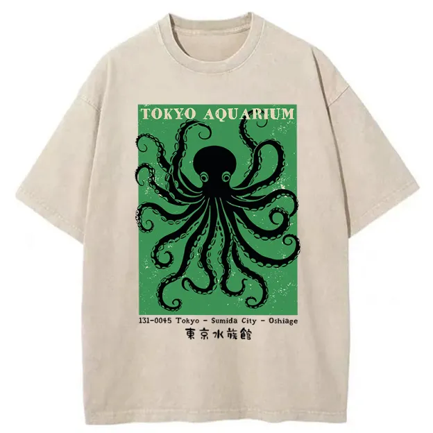 Unisex Tokyo Japanese Aquarium Washed T-Shirt