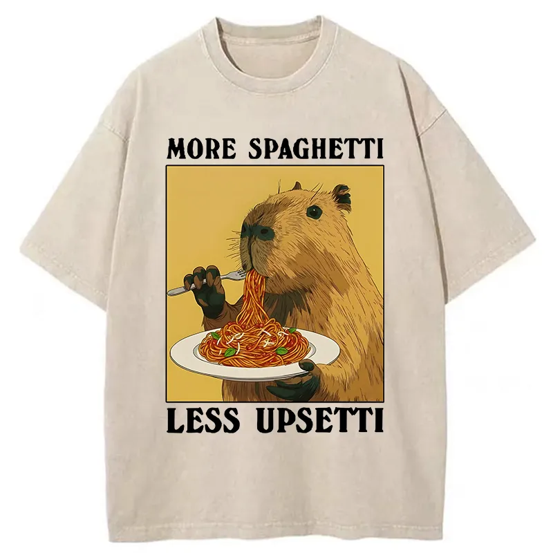 Unisex Capybara Eating Pasta Washed T-Shirt