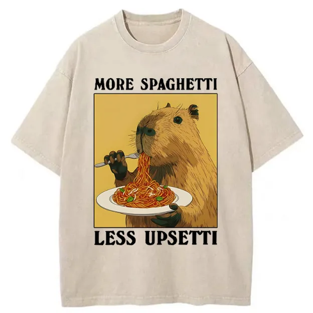 Unisex Capybara Eating Pasta Washed T-Shirt