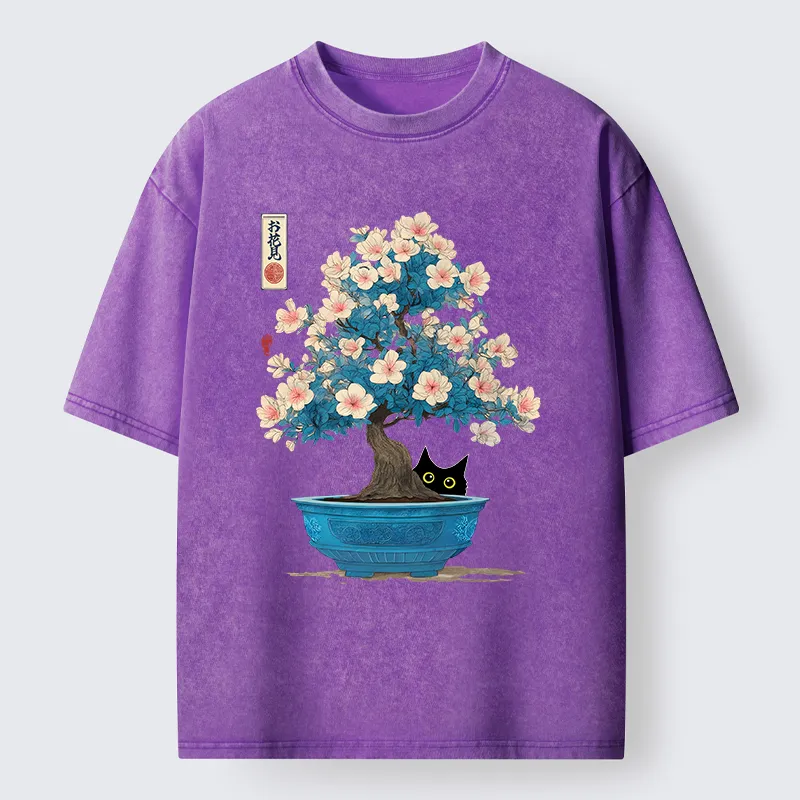 Unisex Japanese Bonsai Art Washed T-Shirt