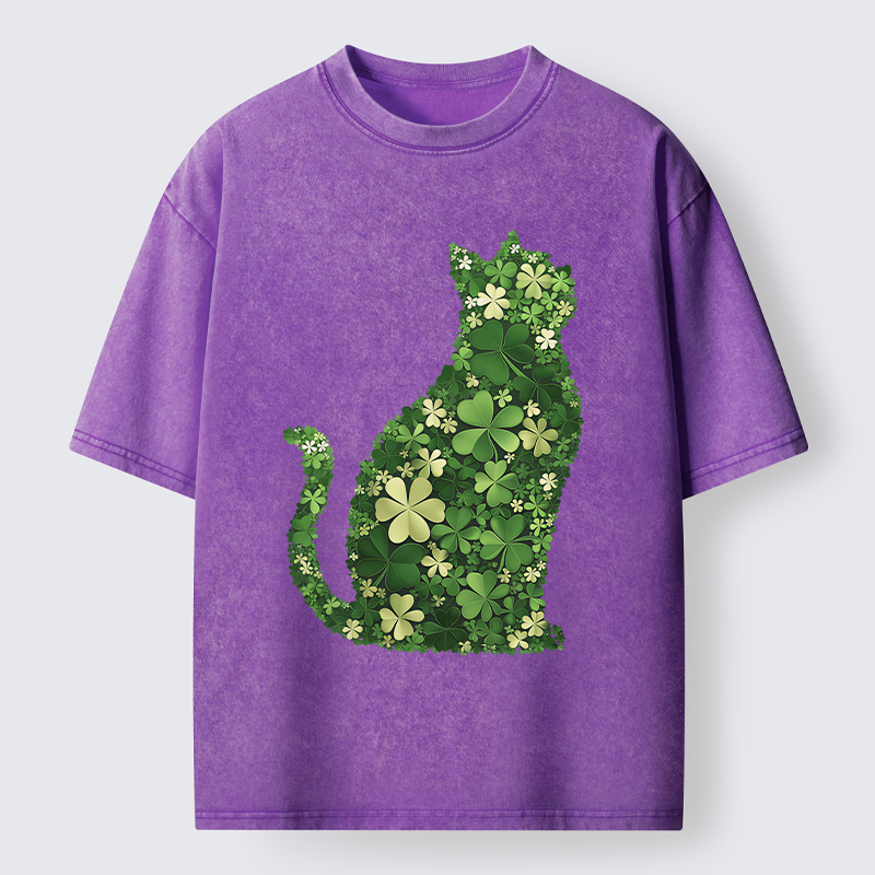 Unisex Clover Cat Washed T-Shirt