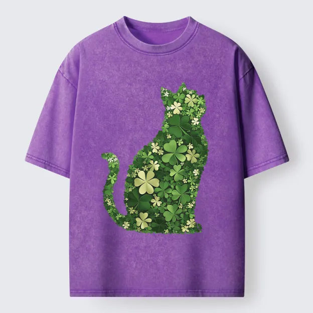 Unisex Clover Cat Washed T-Shirt