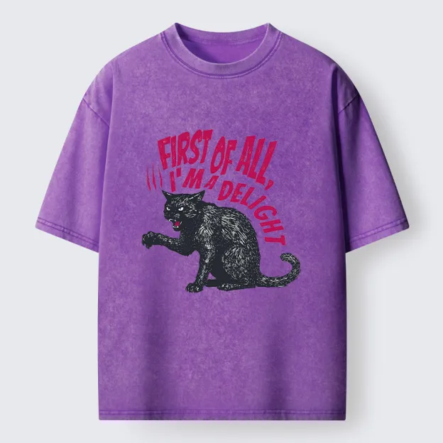 Unisex Fierce Black Cat Washed T-Shirt