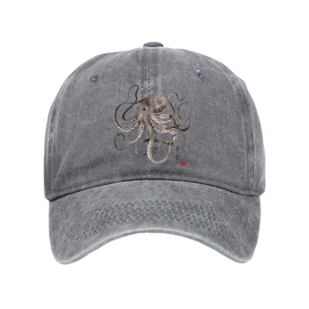  Octopus Japanese Calligraphy Washed Cap